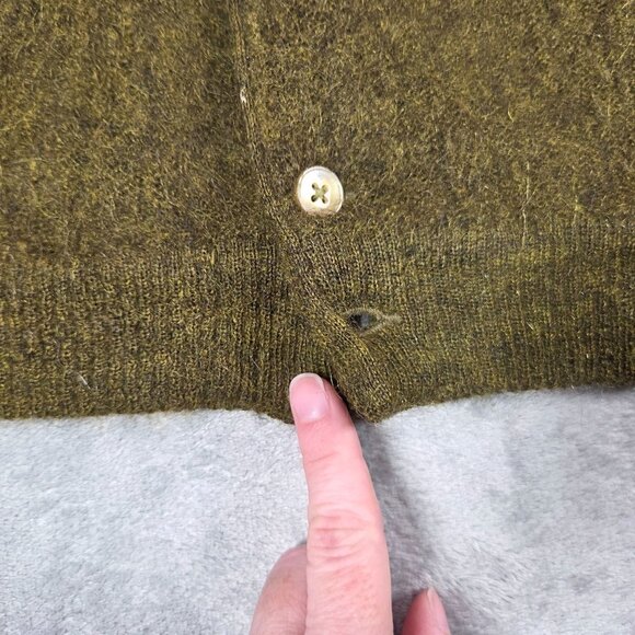 Vintage 60s 70s Mohair Cardigan Mens Medium Army Green Fuzzy Grunge Kurt Cobain - Picture 4 of 12